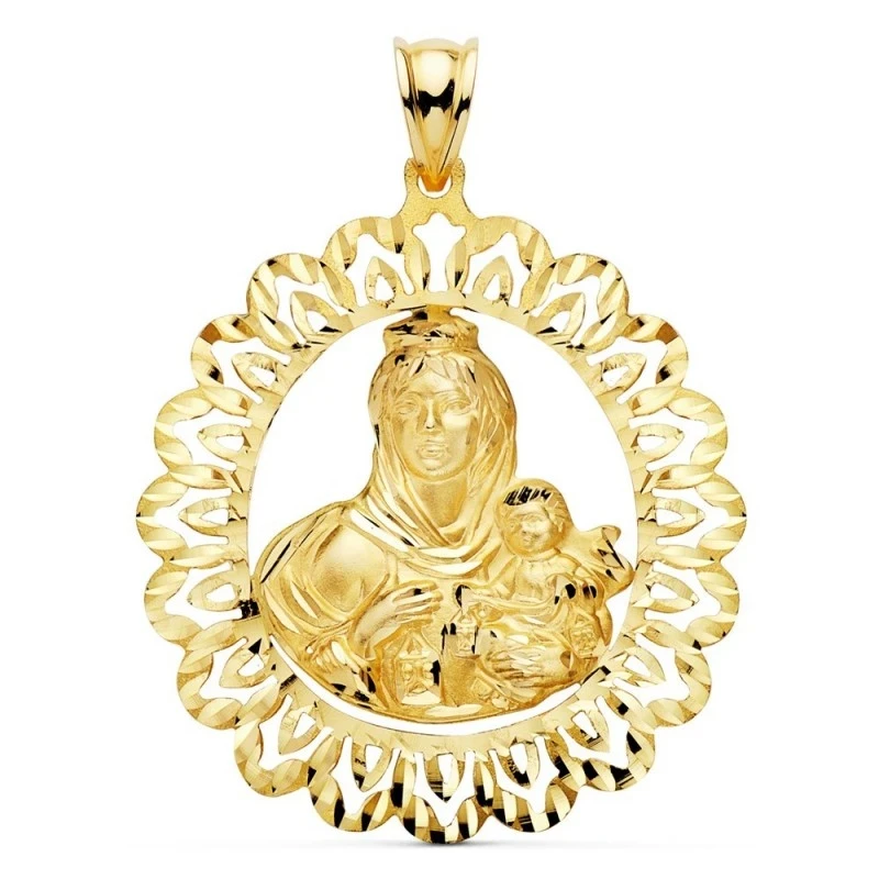 Virgen del Carmen Medalla Oro 18k unisex 41 cm. detalles tallados cer
