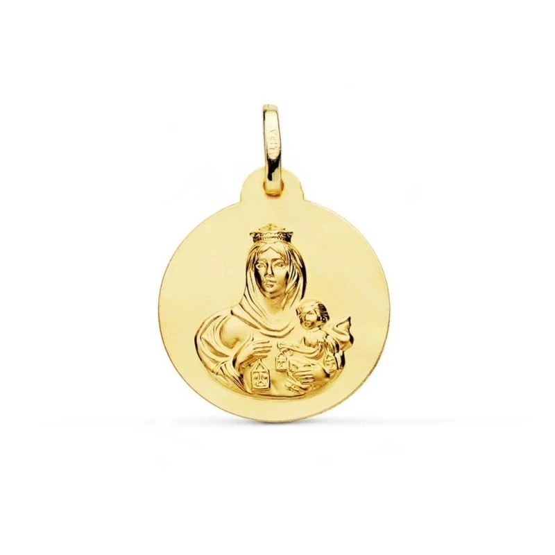 Virgen del Carmen Medalla Oro 18k unisex 20 mm. lisa mate