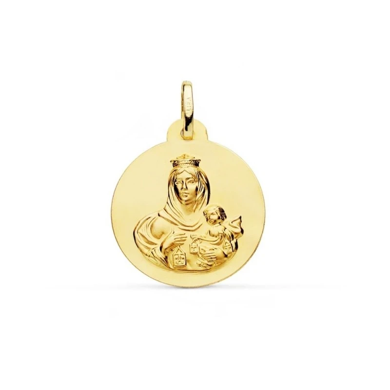 Virgen del Carmen Medalla Oro 18k unisex 22 mm. mate lisa