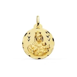 Virgen del Carmen Medalla Oro 18k unisex 22 mm. detalles tallados