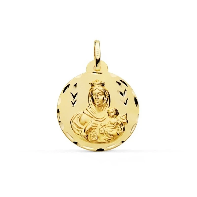 Virgen del Carmen Medalla Oro 18k unisex 22 mm. detalles tallados. Gr