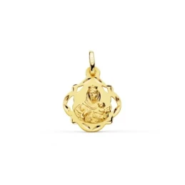 Virgen del Carmen Medalla Oro 18k unisex 16 mm. forma pandereta calad