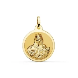 Virgen del Carmen Medalla Oro 18k unisex 18 mm. mate brillo bisel lis