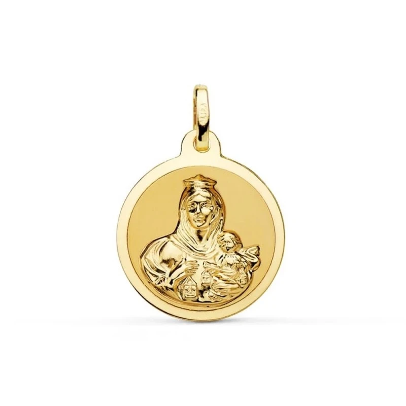 Virgen del Carmen Medalla Oro 18k unisex 18 mm. mate brillo bisel lis