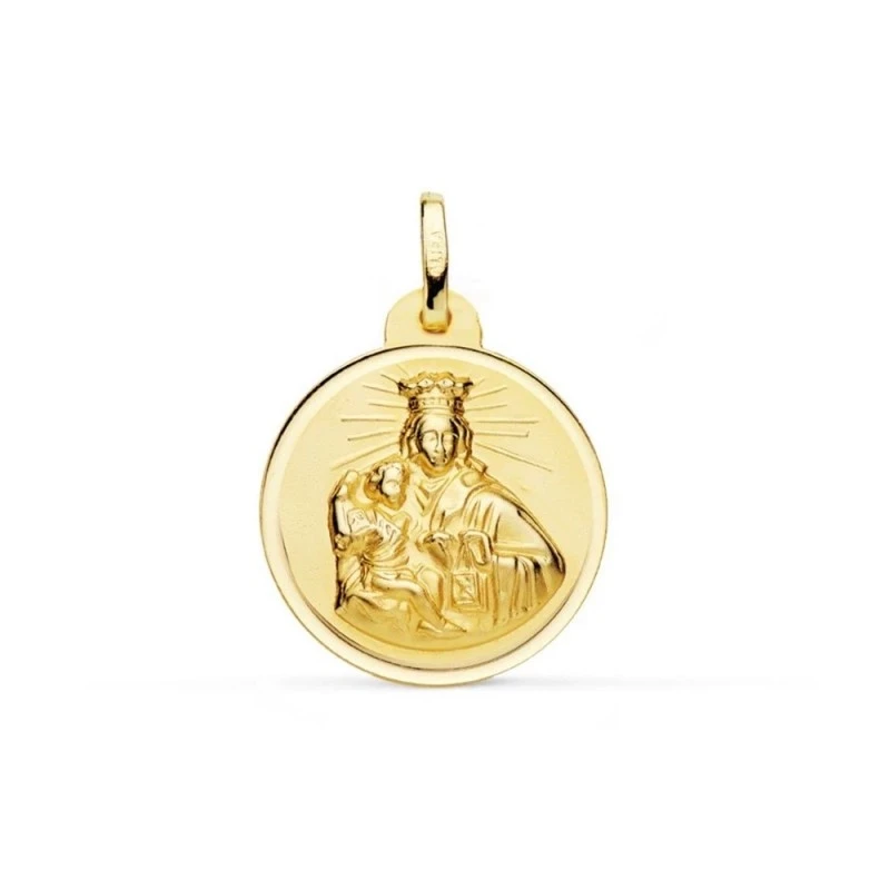 Virgen del Carmen Medalla Oro 18k unisex 20 mm. bisel liso
