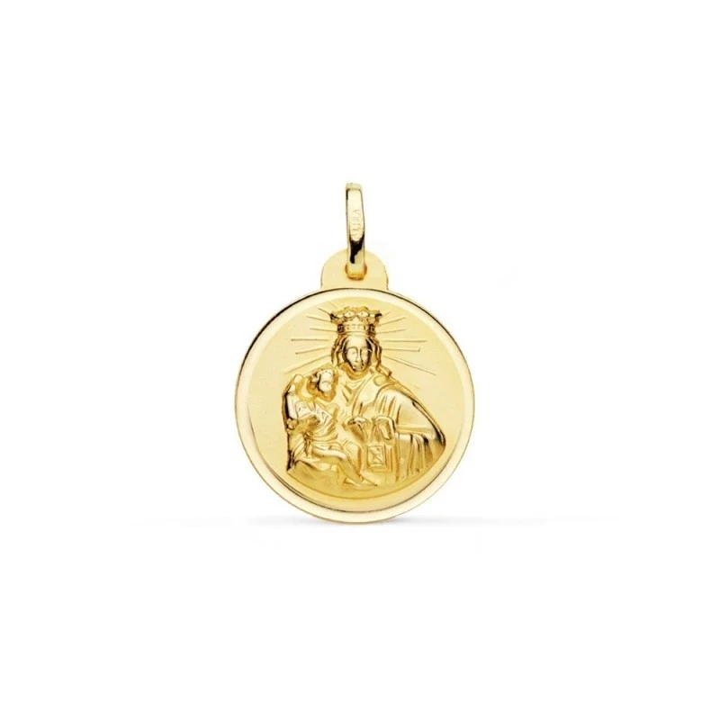 Virgen del Carmen Medalla Oro 18k unisex 24 mm. bisel liso