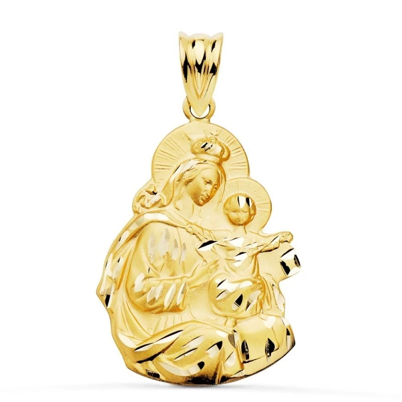Virgen del Carmen Colgante Oro 18k unisex 24 mm. silueta tallada. Gra