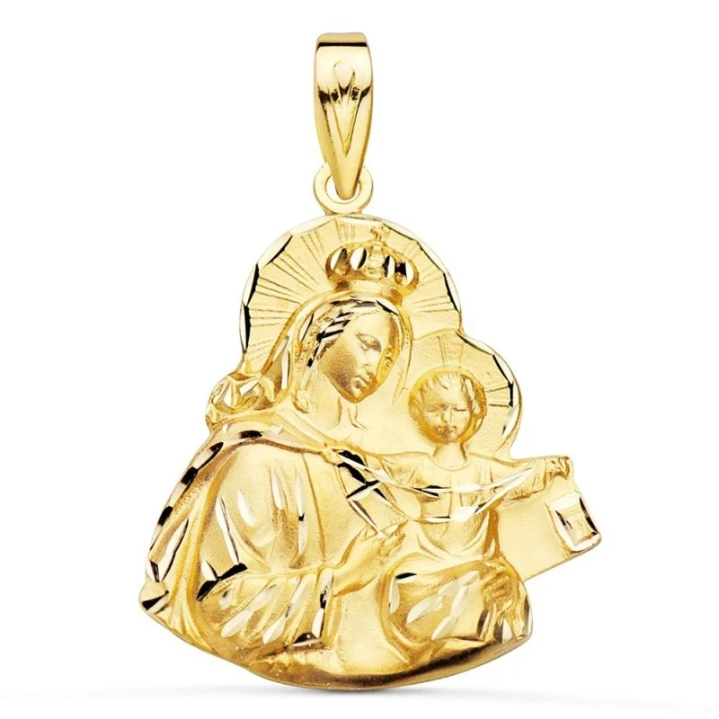 Virgen del Carmen Colgante Oro 18k unisex 25 mm. silueta tallada. Gra
