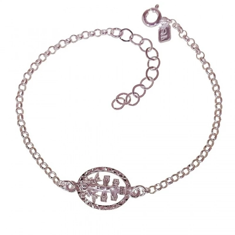 Cruz de Caravaca Pulsera Plata Ley 925m unisex 17 cm. cadena rolo det