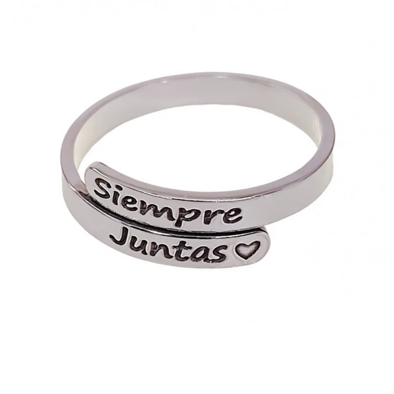 Sortija Plata Ley 925m mujer dos bandas mensaje SIEMPRE JUNTAS ancho