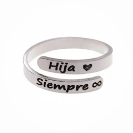 Sortija Plata Ley 925m mujer cruzada mensaje SIEMPRE HIJA detalle cor