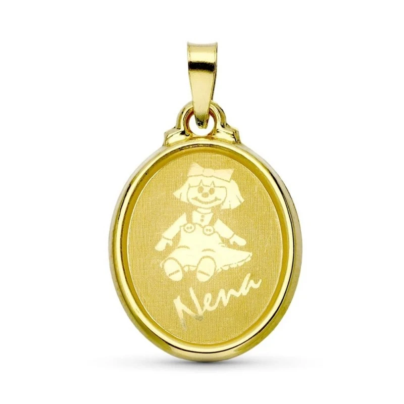 Colgante Oro 18k unisex 22 mm. ovalada detalle lisa láser niña mensaj