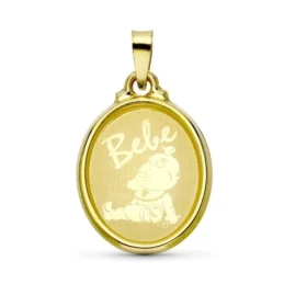 Colgante Oro 18k unisex 22 mm. láser niño mensaje BEBÉ bisel. Grabaci