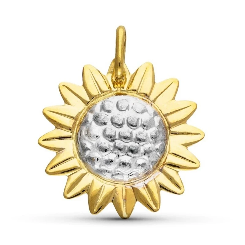 Colgante Oro Bicolor 18k mujer 18 mm. forma girasol