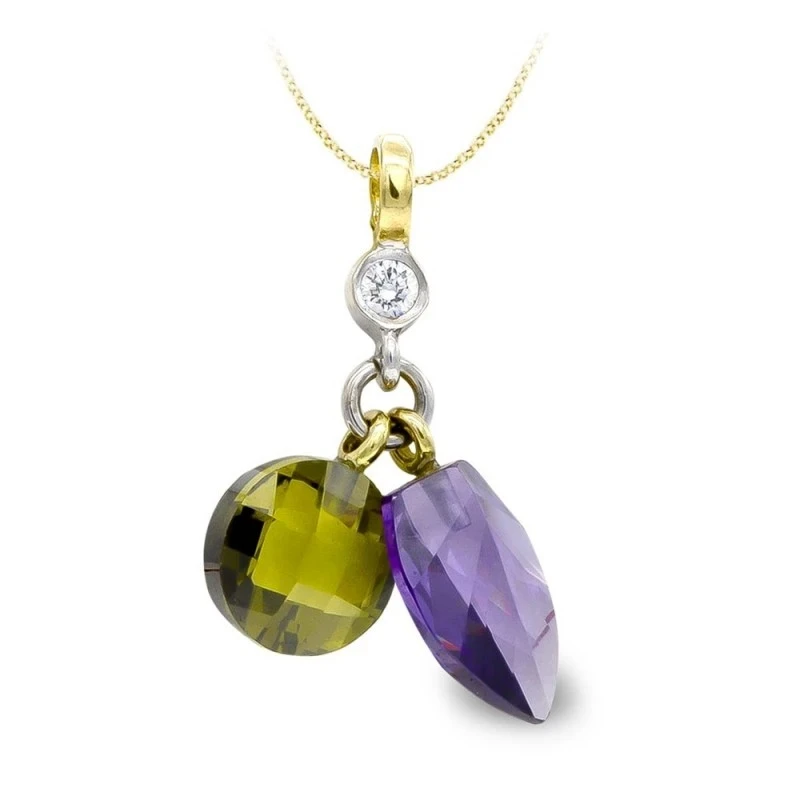 Colgante Oro Bicolor 18k mujer piedra amatista combinada olivina circ