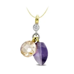 Colgante Oro Bicolor 18k mujer piedra amatista combinada topacio circ