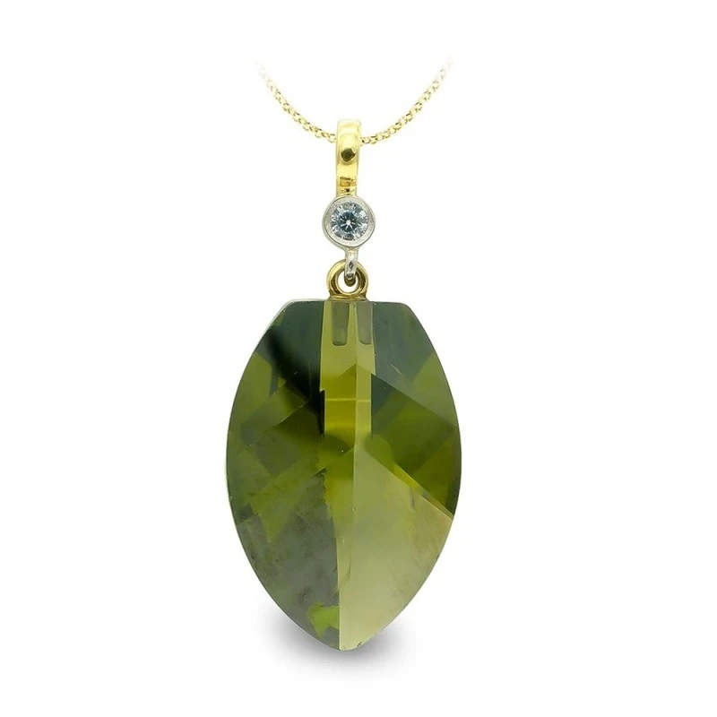 Colgante Oro Bicolor 18k mujer 23 mm. piedra olivina detalle circonit