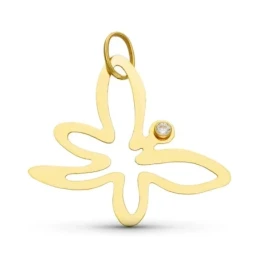 Colgante Oro 18k mujer forma mariposa lisa detalle circonita