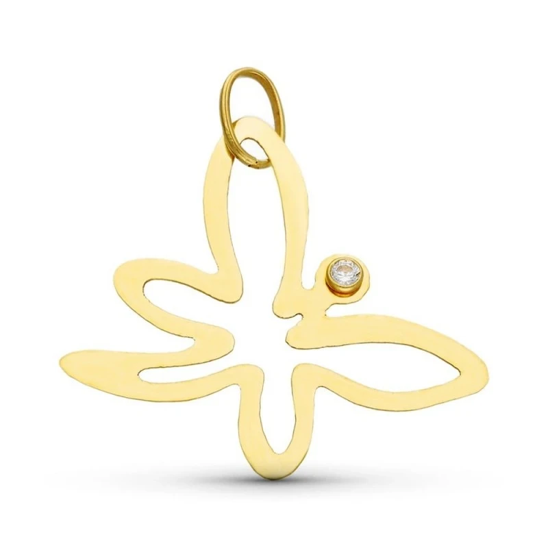 Colgante Oro 18k mujer forma mariposa lisa detalle circonita