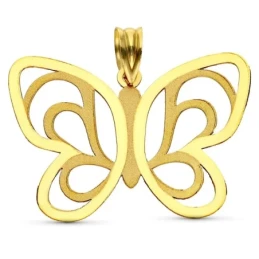 Colgante Oro 18k mujer 32 mm. forma mariposa calada láser detalle mat