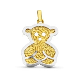 Colgante Oro Bicolor 18k forma oso mate combinado brillo