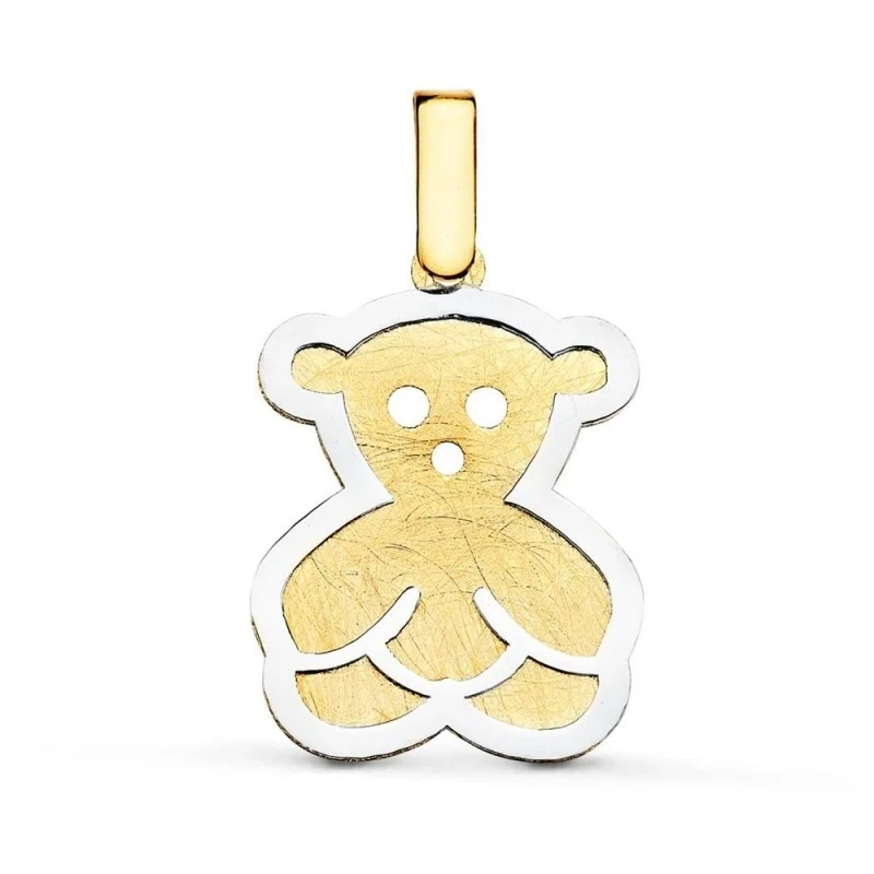 Colgante Oro Bicolor 18k mujer 20 mm. forma oso detalle texturizado c