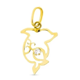 Colgante Oro 18k mujer 16 mm. forma delfín calado circonita