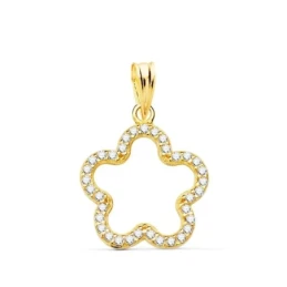 Colgante Oro 18k mujer 16 mm. forma flor margarita calada circonitas