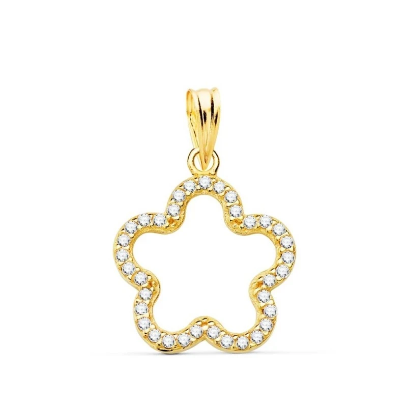 Colgante Oro 18k mujer 16 mm. forma flor margarita calada circonitas