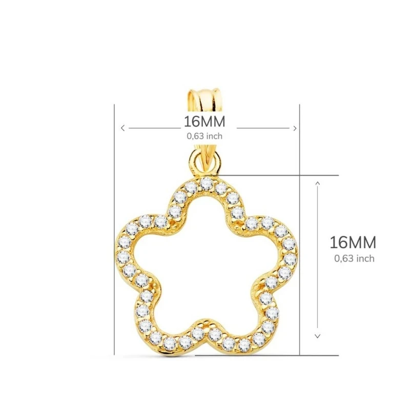 Colgante Oro 18k mujer 16 mm. forma flor margarita calada circonitas