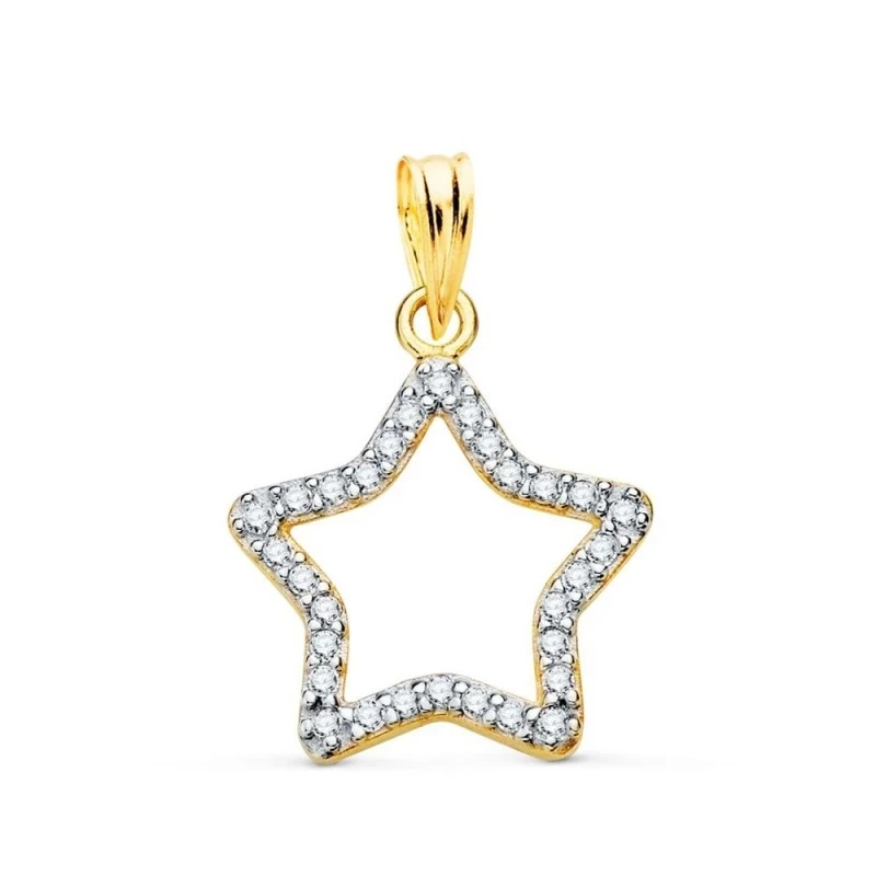 Colgante Oro 18k mujer 16 mm. forma estrella calada circonitas