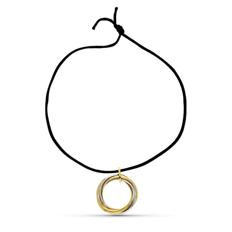 Colgante Oro Bicolor 18k mujer aros entrelazados calados