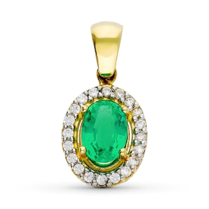 Colgante Oro 18k mujer 7 mm. ovalado esmeralda centro combinada circo
