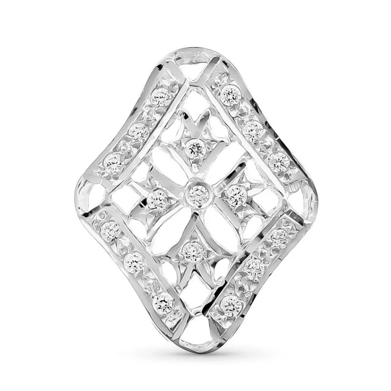 Colgante Oro Blanco 18k mujer forma rombo circonitas caladas