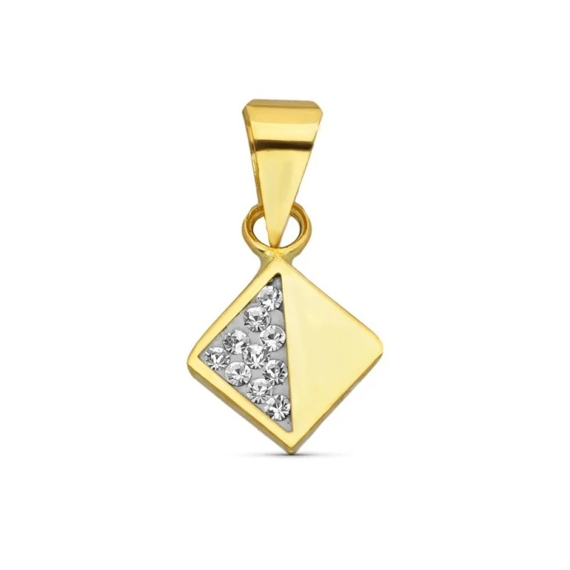 Colgante Oro 18k mujer 10 mm. forma rombo liso combinado circonitas