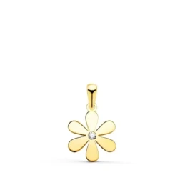 Colgante Oro 18k mujer 14 mm. forma flor margarita lisa