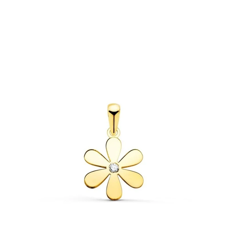 Colgante Oro 18k mujer 14 mm. forma flor margarita lisa