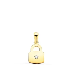 Colgante Oro 18k mujer 14 mm. forma candado liso circonita centro