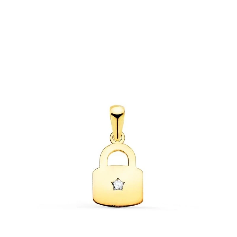 Colgante Oro 18k mujer 14 mm. forma candado liso circonita centro