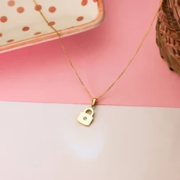 Colgante Oro 18k mujer 14 mm. forma candado liso circonita centro