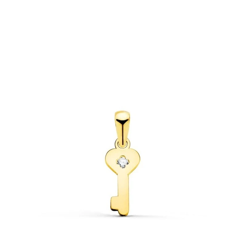 Colgante Oro 18k mujer 14 mm. forma llave circonita centro lisa