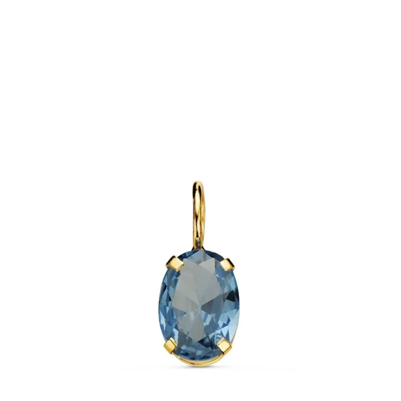 Colgante Oro 18k mujer 7 mm. piedra color aguamarina ovalada garras