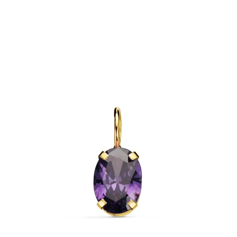 Colgante Oro 18k mujer 7 mm. piedra color amatista ovalada garras