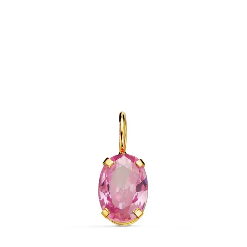 Colgante Oro 18k mujer 7 mm. piedra color rosa ovalada garras