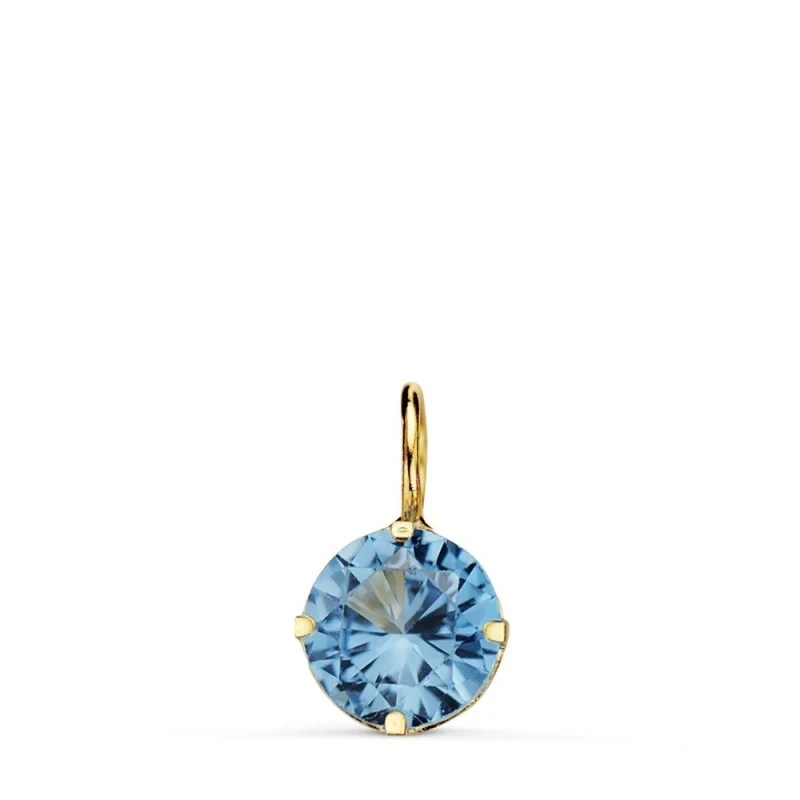 Colgante Oro 18k mujer 6 mm. piedra redonda color aguamarina garras