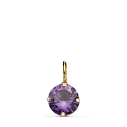 Colgante Oro 18k mujer 6 mm. piedra redonda color amatista garras