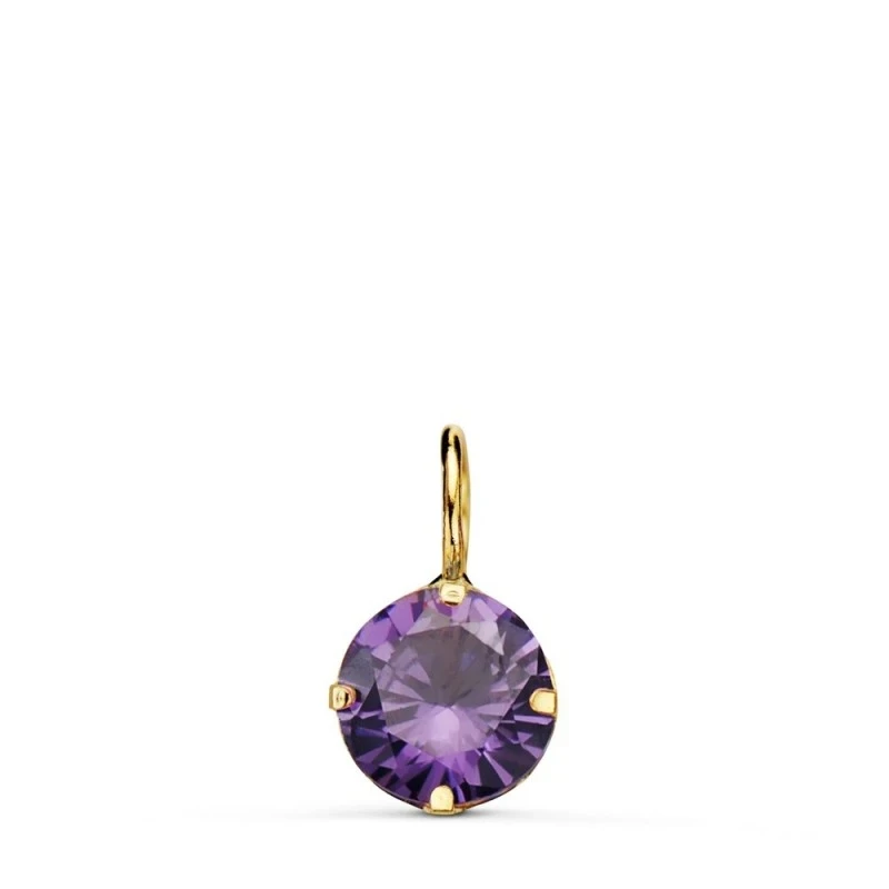 Colgante Oro 18k mujer 6 mm. piedra redonda color amatista garras