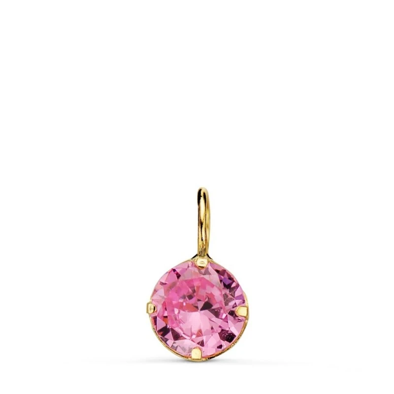 Colgante Oro 18k mujer 6 mm. piedra redonda color rosa garras