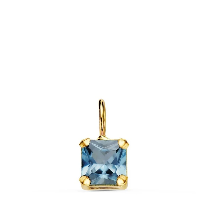 Colgante Oro 18k mujer 5.5 mm. piedra forma cuadrada color aguamarina