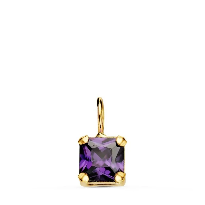 Colgante Oro 18k mujer 5.5 mm. piedra forma cuadrada color amatista